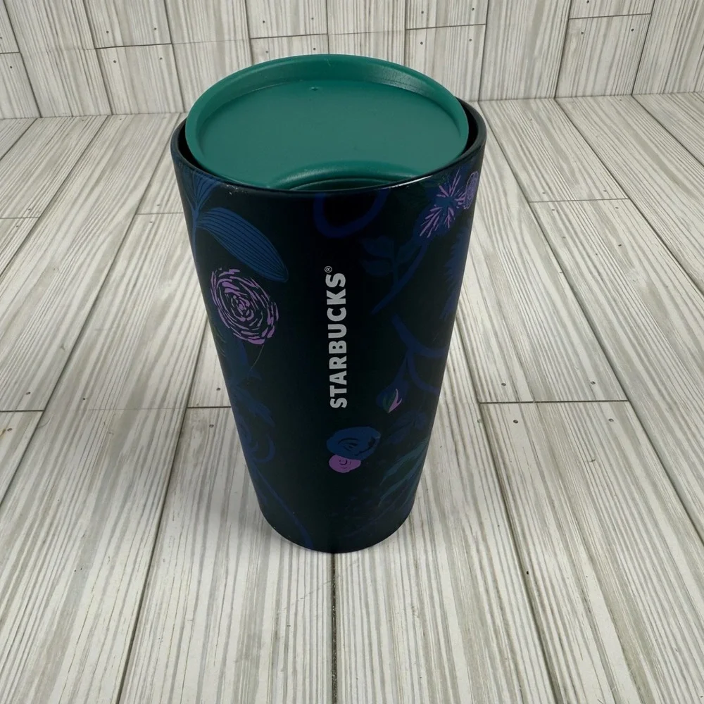 Starbucks Blue Peacock Rising Floral Ceramic  Coffee‎ Travel Tumbler 12oz